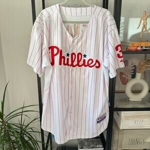 Philadelphia Phillies Hunter Pence #3 White Red Striped Baseball Jersey Size 52